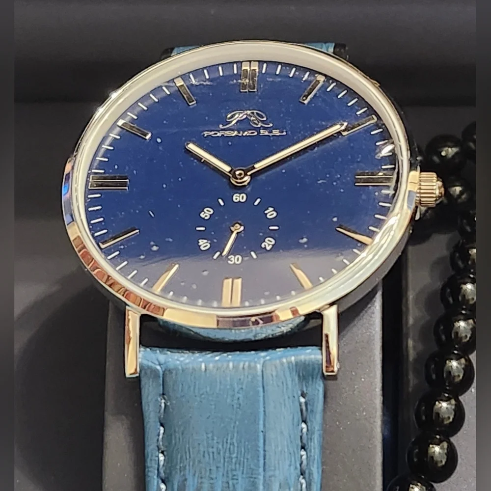 PORSAMO BLEU Henry Watch Dsgn W- Stainless Steel Case & Lux Leather